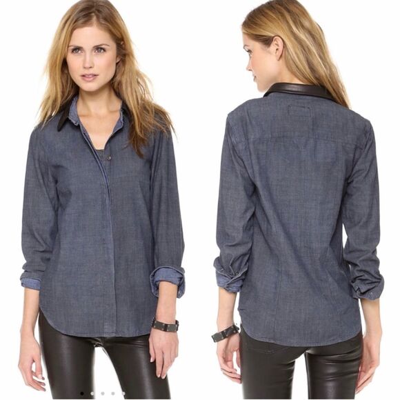 Rag & bone leather trim chambray button down - Picture 3 of 10